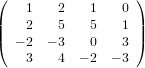 (                  )
    1    2   1   0
||   2    5   5   1 ||
(  − 2 − 3   0   3 )
    3    4 − 2  − 3
