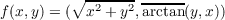          ∘ -------------
f(x,y) = ( x2 + y2,arctan(y,x))
