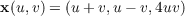 x(u,v) = (u+ v,u- v,4uv)
