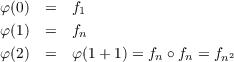 φ(0) =   f1
φ(1) =   fn
φ(2) =   φ(1+ 1) = fn ∘fn = fn2
