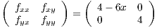 ( fxx  fxy)   (  4- 6x  0 )
  fyx  fyy   =    0      4
