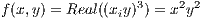                  3    2 2
f(x,y) = Real((xiy) ) = x y
